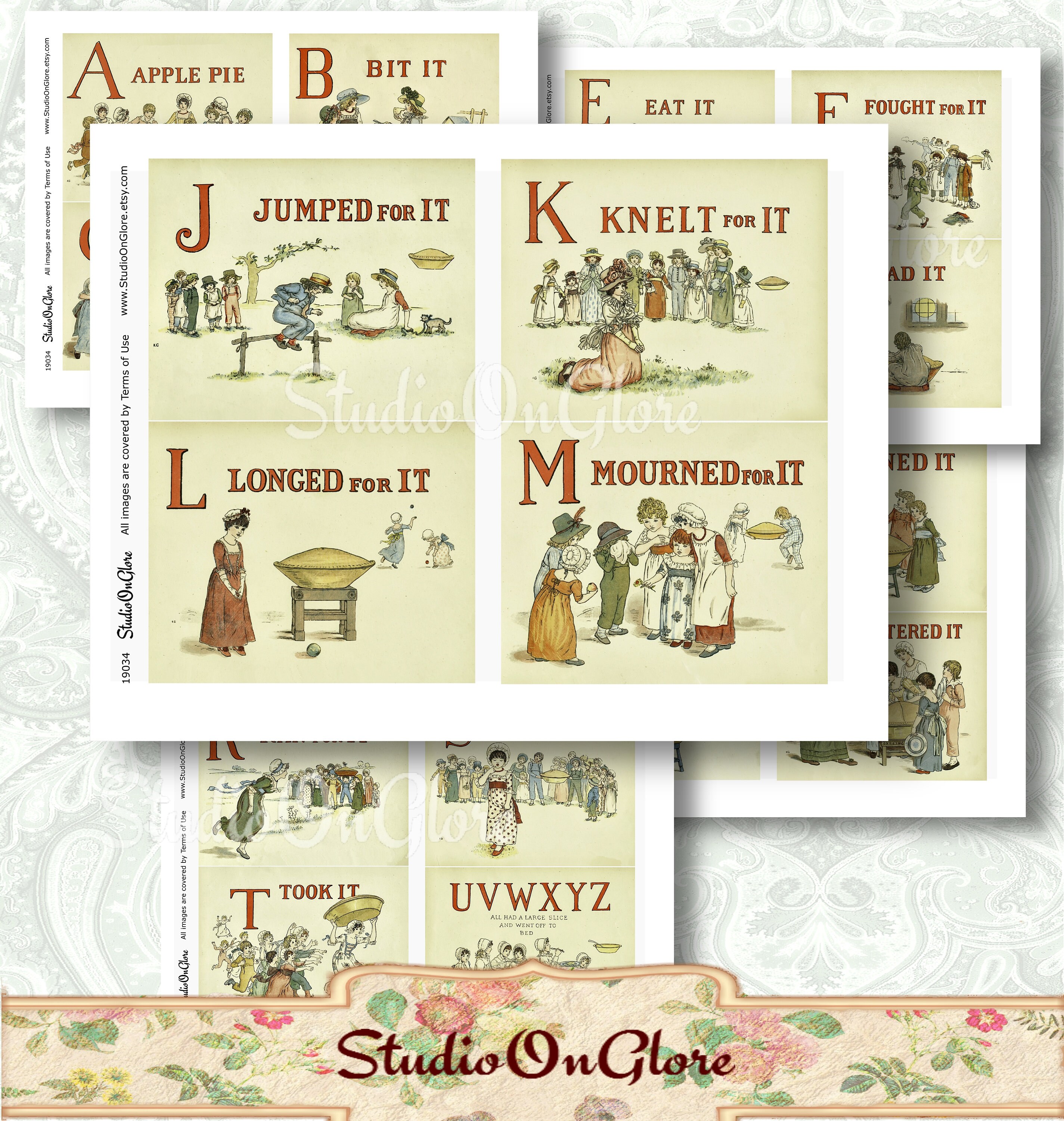 Vintage ABC Nursery Rhyme Ephemera, Kate Greenaway Illustrations ...