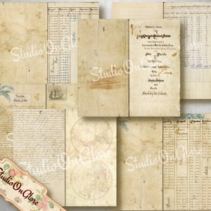 Travelers Notebook Captain's Diary Ephemera Kit. 10 Digital Fauxdori Pages, 3 Liners. Printable Antique Paper TN, Junk Journal, Scrapbooking image 1