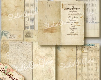 Travelers Notebook Kapitäns Tagebuch Ephemera Kit. 10 Digitale Fauxdori Seiten, 3 Liner. Druckbares Antique Paper TN, Junk Journal, Scrapbooking