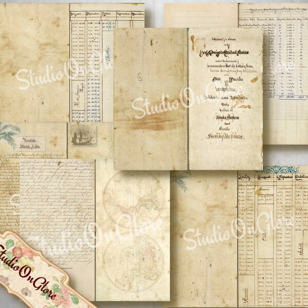 Travelers Notebook Captain's Diary Ephemera Kit. 10 Digital Fauxdori Pages, 3 Liners. Printable Antique Paper TN, Junk Journal, Scrapbooking