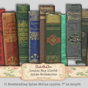 Louisa May Alcott Kit stampabile Segnalibri Spine. Piccole donne, 8 cugini e altro. Junk Journal, Scrapbook Ephemera, Etichette, Tag, Regalo fai da te