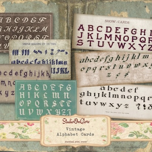 Junk Journal Ephemera afdrukbare Vintage alfabetkaarten voor het maken van kaarten, ongewenste tijdschriften, scrapbooking, Papercraft Supplies digitale download