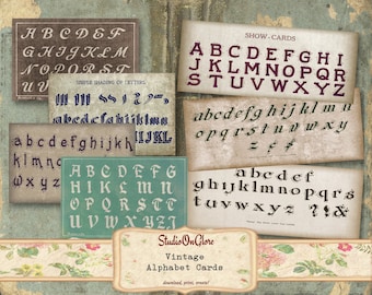 Junk Journal Ephemera Printable Vintage Alphabet Cards for Cardmaking, Junk journals, Scrapbooking, Papercraft Supplies Digital Download