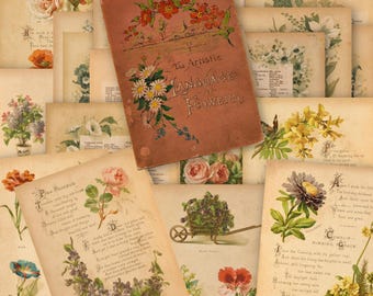Vintage Floral Ephemera: Language of Flowers Book Pages (Digital Paper Pack)
