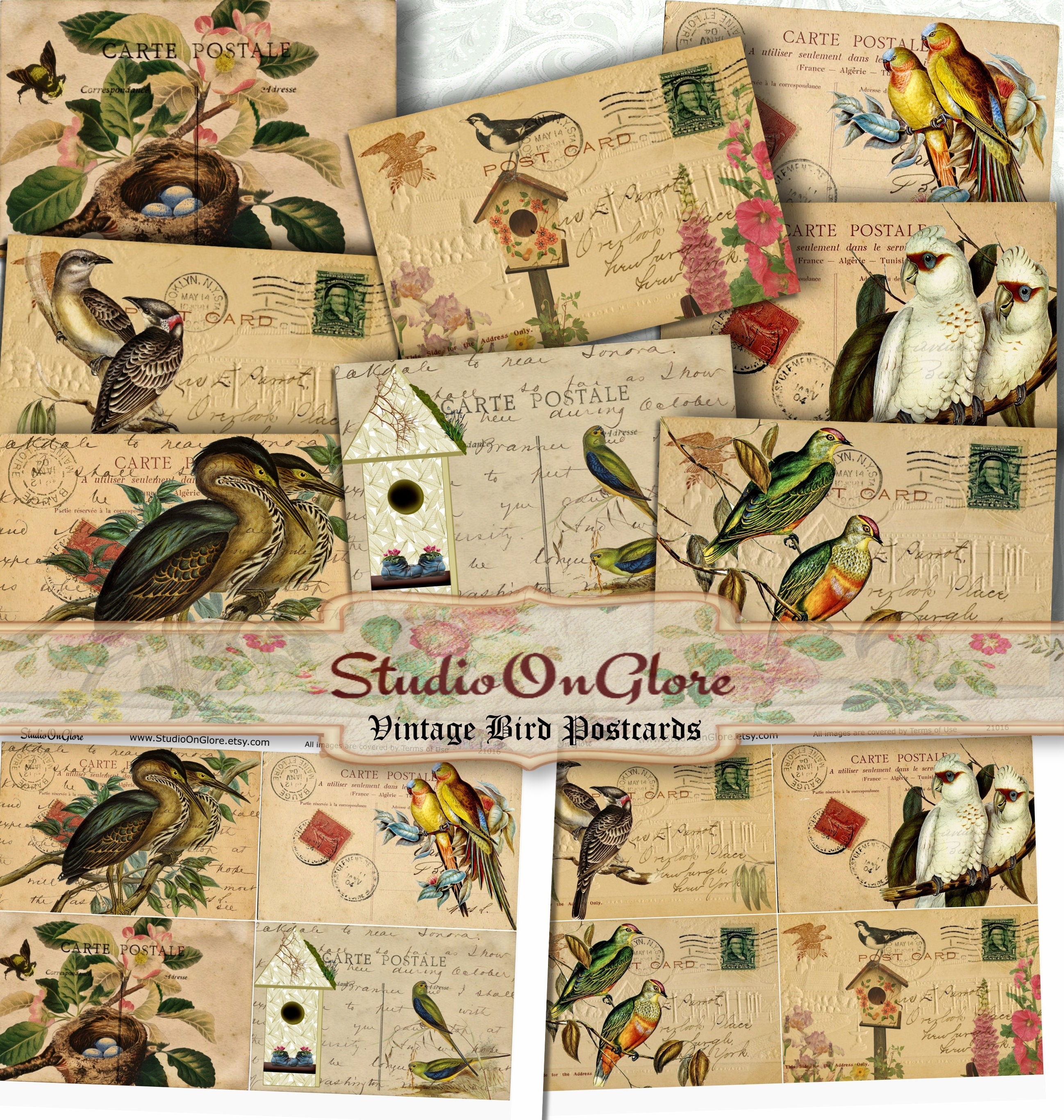 SALE! 8 Shabby Postcards: 3.25x5