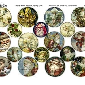 DIY Gift Circles - 1.5-2&quot; Victorian Santa Printables to make XMAS Gift Tags, Cupcake Toppers, Scrapbooks, Junk Journals, Jewelry Cabochons