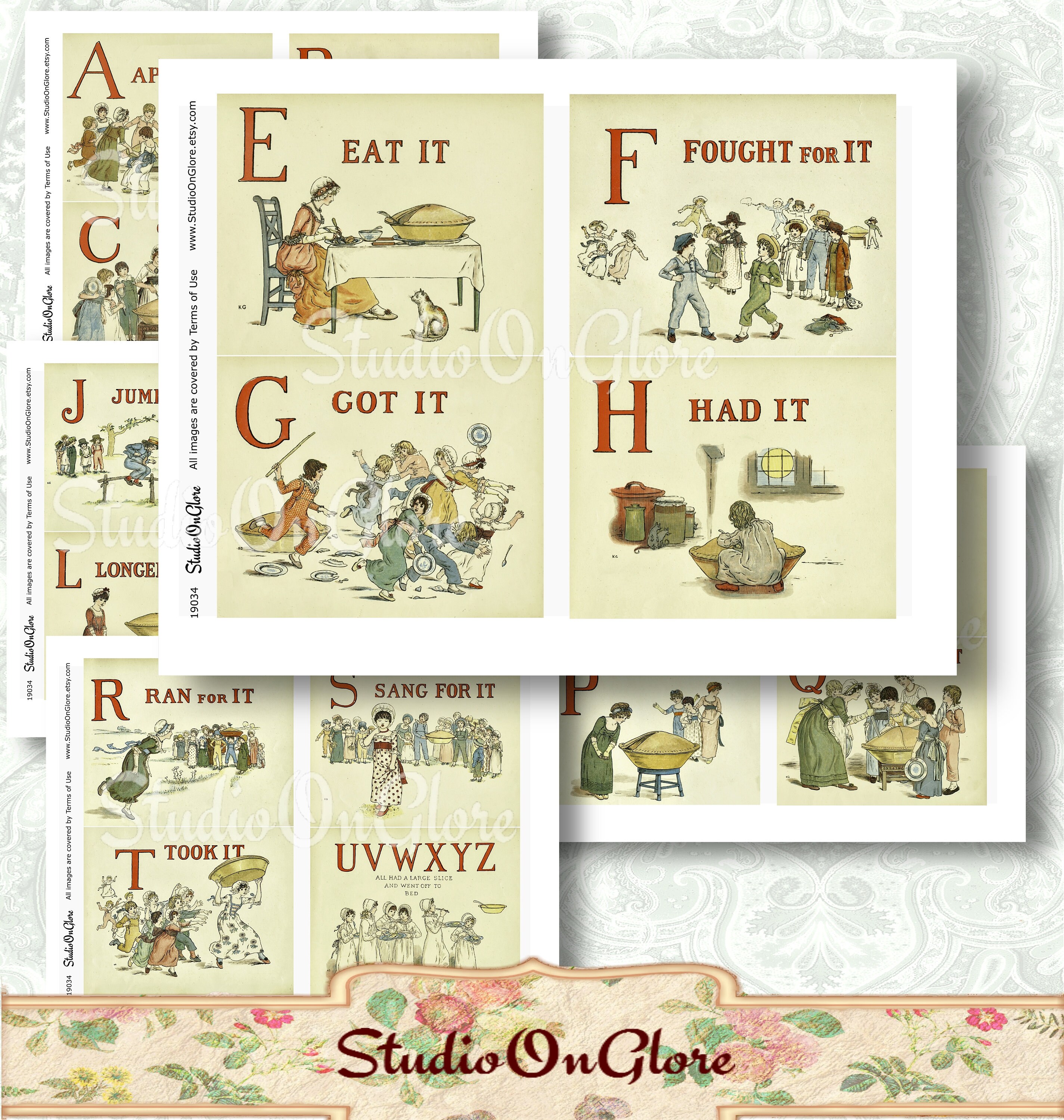 Vintage ABC Nursery Rhyme Ephemera, Kate Greenaway Illustrations ...