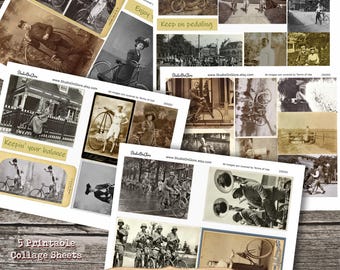 Vintage Bicycle Photo Collage Sheets: Victorian Scrapbook Ephemera (Digital Download)
