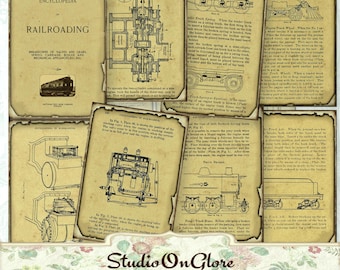 Ilustrações de trens antigos: Cartões ACEO imprimíveis da Enciclopédia de 1910 (Download digital)