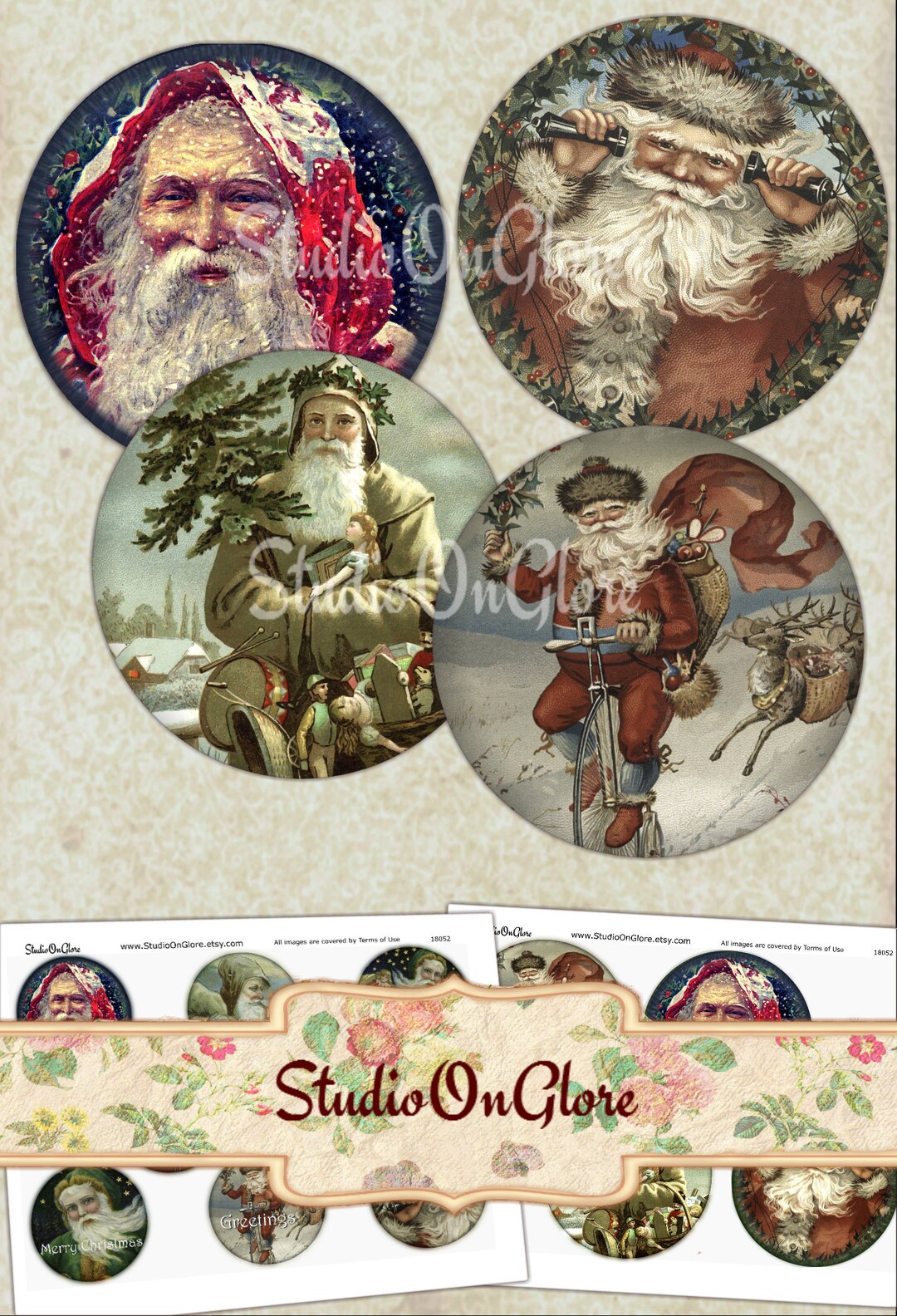 Santa Retro Rounds Vintage Santa Circles 2.5 & 3.8