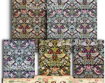 William Morris Strawberry Thief. 8x10 & 5x7 Digital Paper Pack. Printable Sheets for Junk Journals, Decoupage, Card Making, Scrapbooks WM43