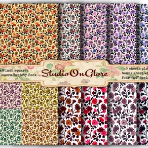 Paper Pack Tiny Flowers Hintergrundseiten. Altes Buch End Leaves. 10 Stk. 8.5x11 Digitale Variationen für Junk Journals, Scrapbooking, Decoupage
