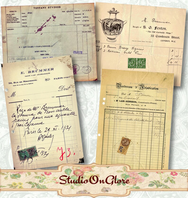 4 vintage receipts printable images handwritten invoice etsy
