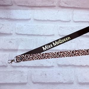 Leopard Print Personalised Lanyard - Teacher Lanyard, Custom School Lanyard, Teacher Gift, Nursery Gift, Friend, End of Term