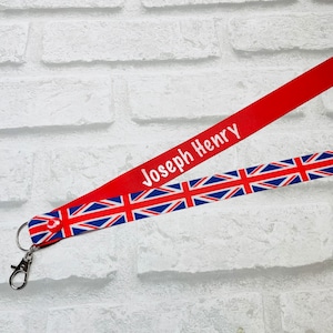 Union Jack Flag Print Personalised Lanyard - Teacher Lanyard, Custom School Lanyard, Teacher Gift, Nursery Gift, Friend, British