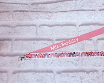 New Rainbow Personalised Lanyard - Teacher Lanyard, Custom School Lanyard, Teacher Gift, Nursery Gift, Friend, End of Term