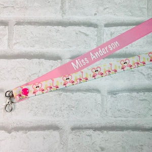 Pink Flamingos Print Personalised Lanyard - Teacher Lanyard, Custom School Lanyard, Teacher Gift, Nursery Gift, Friend, End of Term