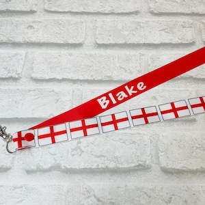 England St Georges Cross English Flag Personalised Lanyard - Teacher, Custom School Lanyard, Teacher Gift, Nursery, Friend, End of Term
