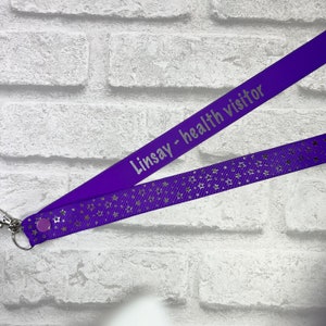 Purple with silver star Personalised Lanyard - Teacher Lanyard, Custom School Lanyard, Teacher Gift, Nursery Gift, Friend, End of Term