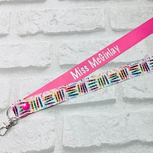 Crayon (multi) Print  Pencil Personalised Lanyard - Teacher Lanyard, Custom School Lanyard, Teacher Gift, Nursery Gift, Friend, End of Term