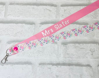 Pastel Unicorn Personalised Lanyard - Teacher Lanyard, Custom School Lanyard, Teacher Gift, Nursery Gift, Friend, End of Term