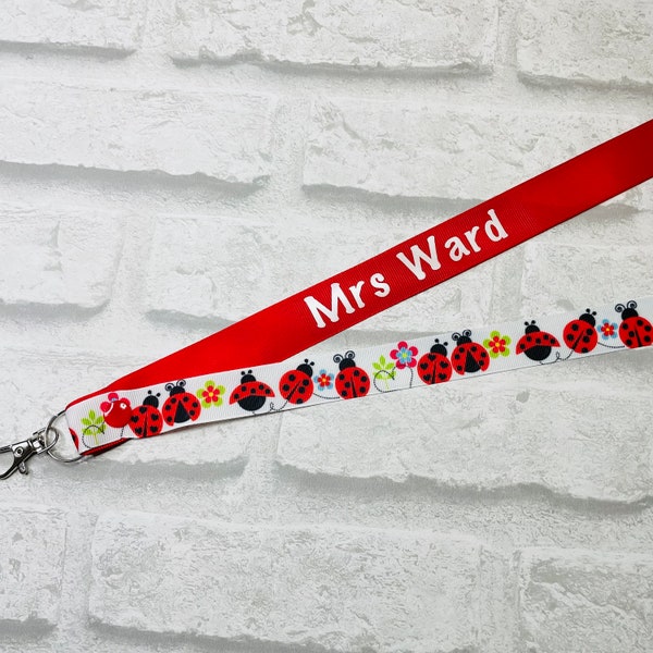 Ladybird Print Personalised Lanyard - Teacher Lanyard, Custom School Lanyard, Teacher Gift, Nursery Gift, Friend, End of Term