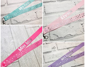 Silver Star Print Personalised Lanyard - Teacher Lanyard, Custom School Lanyard, Teacher Gift, Nursery Gift, Friend, End of Term, Keys