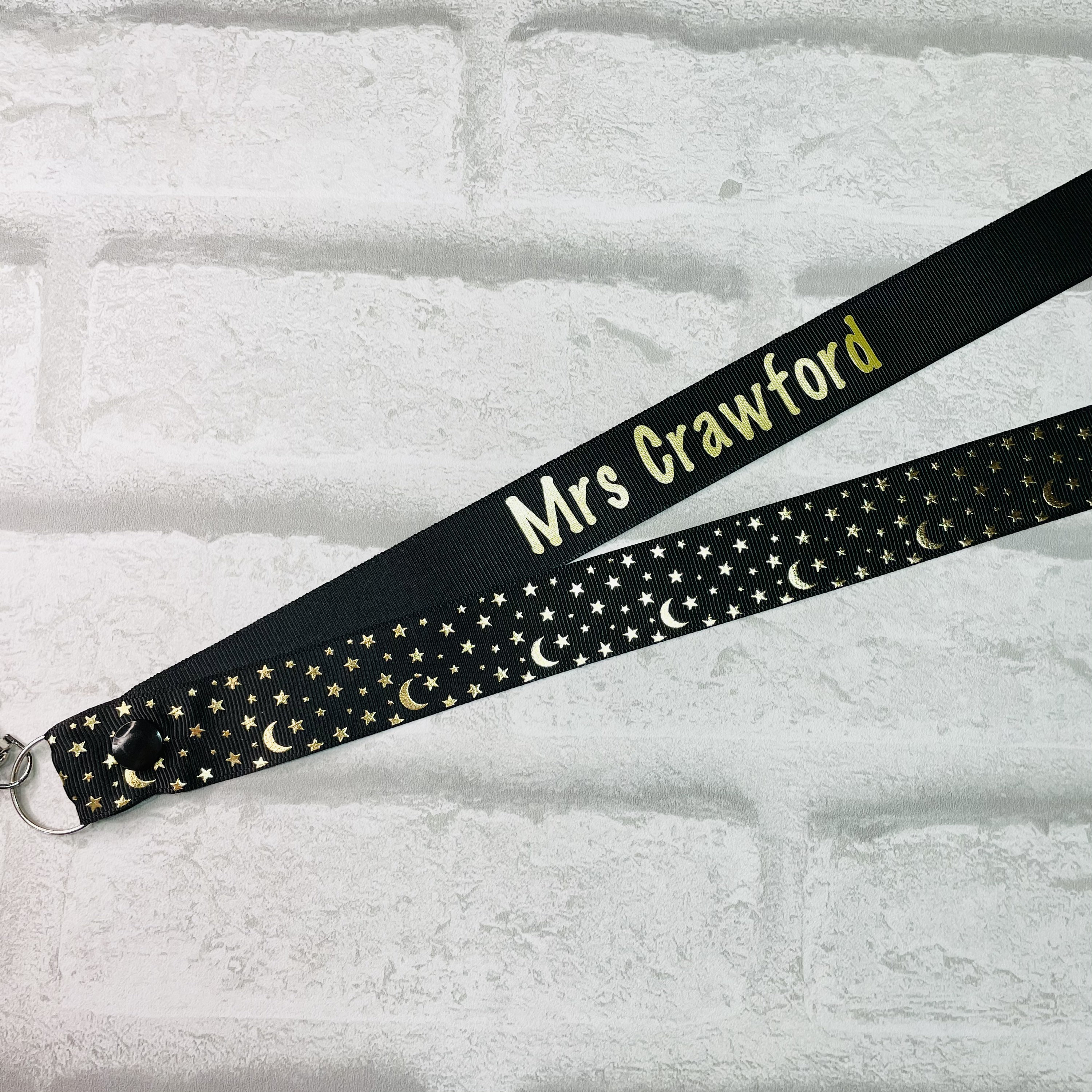 Solid Black Moon & Star Personalised Lanyard - Teacher Lanyard, Custom School Lanyard, Teacher Gift, Nursery Gift, Friend, End of Term