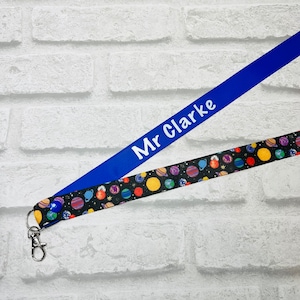 Rainbow Planets Space Print Personalised Lanyard - Teacher Lanyard, Custom School Lanyard, Teacher Gift, Nursery Gift, Friend, End of Term