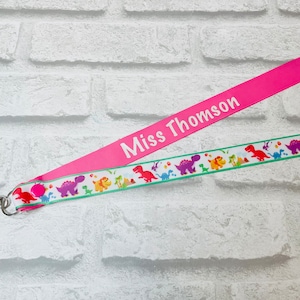 Dinosaur White Dino Personalised Lanyard - Teacher Lanyard, Custom School Lanyard, Teacher Gift, Nursery Gift, Friend, End of Term