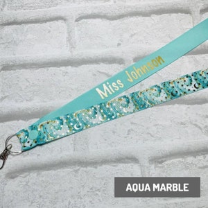 Aqua Marble Moon & Star Galaxy Personalised Lanyard - Teacher Lanyard, Custom School Lanyard, Teacher Gift, Nursery, Friend, End of Term