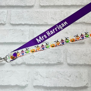 Halloween Owls Print Personalised Lanyard - Teacher Lanyard, Custom School Lanyard, Teacher Gift, Nursery Gift, Friend, End of Term