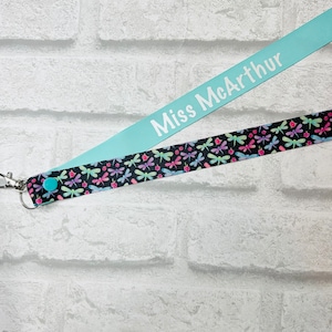 Dragonfly Print Personalised Lanyard - Teacher Lanyard, Custom School Lanyard, Teacher Gift, Nursery Gift, Friend, End of Term