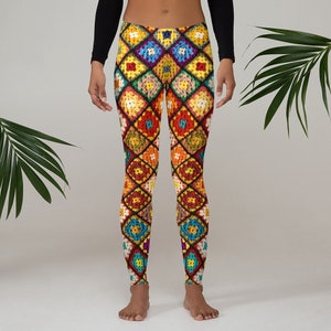 Grandma&#39;s Blanket Crochet Knit 70&#39;s Retro Yoga Leggings for Festival Exercise Relaxation Funny Gift Idea
