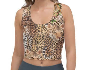 Born To Be Wild Leopard Print Crop Top for Yoga Gym Festival and Fun