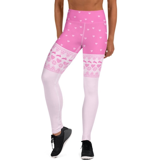 Snow Bunny Barbie Socks High Waisted Yoga Leggings in Pink