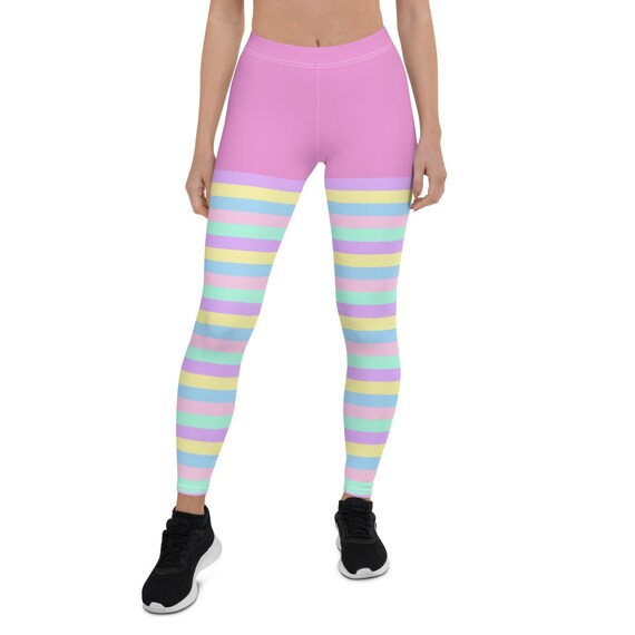 Candy Stripe Sock Leggings in Pink and Pastel Rainbow. Striped Tights for  Girly, Unicorn Lovers 