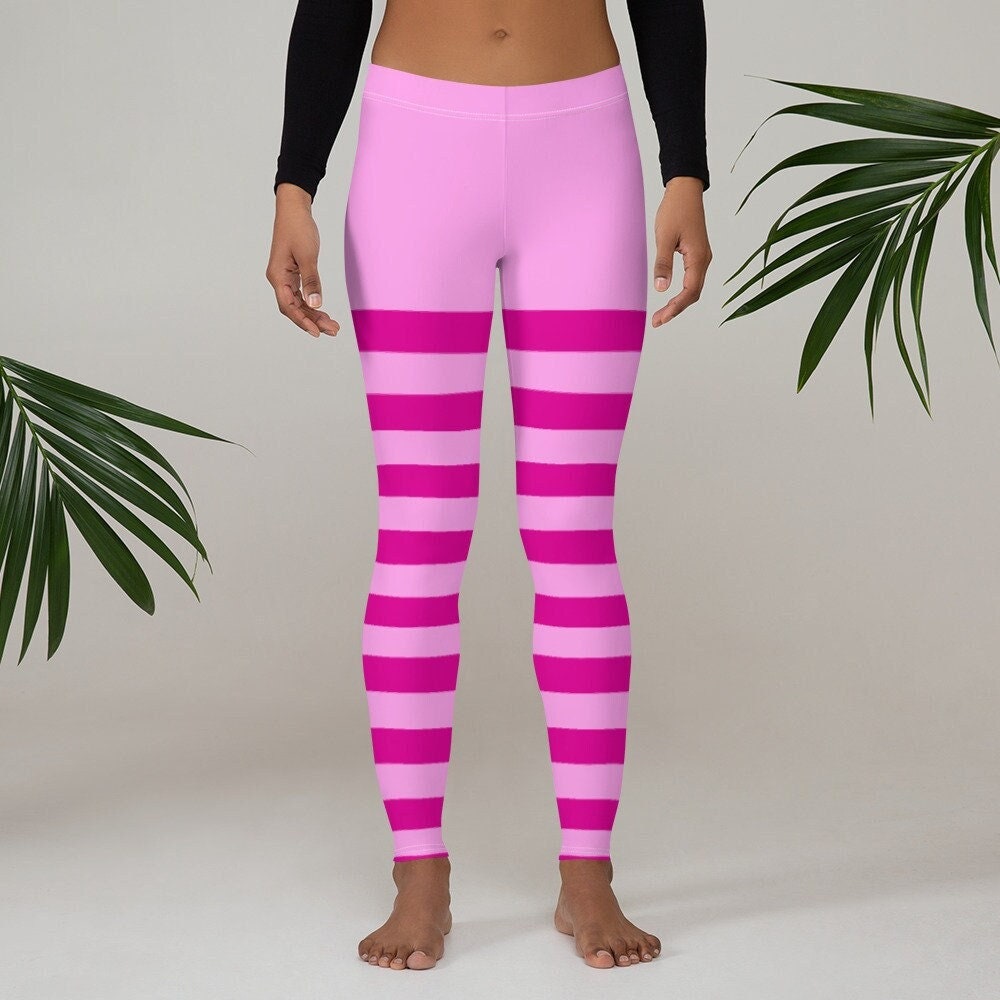 Pink and white shop striped tights