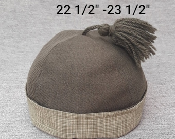 Brown Wool & Cotton Hand-Finished Round Cap