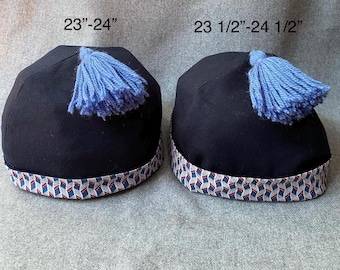 Two Sizes Blue Wool & Cotton Hand-Finished Round Cap