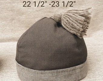 Brown Wool & Cotton Hand-Finished Round Cap