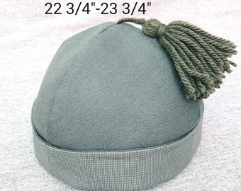 Green Wool & Cotton Hand-Finished Round Cap