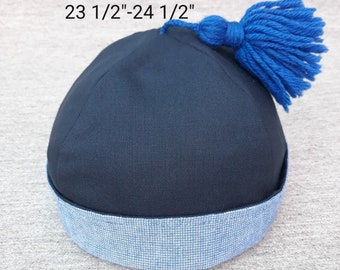 Navy Blue Wool & Cotton Hand-Finished Round Cap