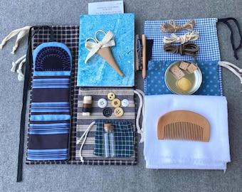 Blue Silk Wool Comfort Kit  Housewife Sewing 19th Century Hussif Civil War Era