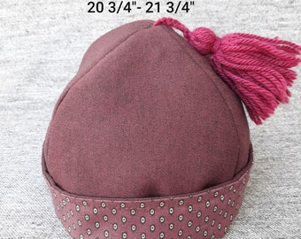 Burgundy Wool & Cotton Hand-Finished Round Cap