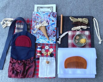 Red & Navy Silk Wool Comfort Kit  Housewife Sewing 19th Century Hussif Civil War Era