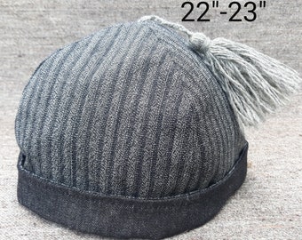 Gray Wool & Cotton Hand-Finished Round Cap