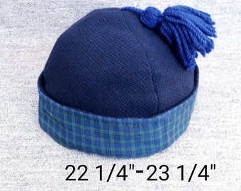 Navy Blue Wool & Cotton Hand-Finished Round Cap