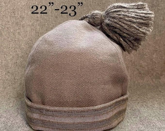 Brown Wool & Cotton Hand-Finished Round Cap