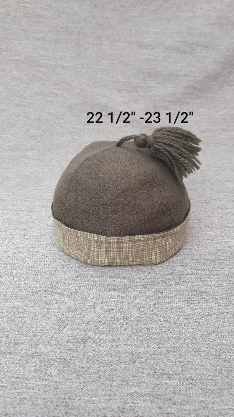 Brown Wool & Cotton Hand-Finished Round Cap image 1